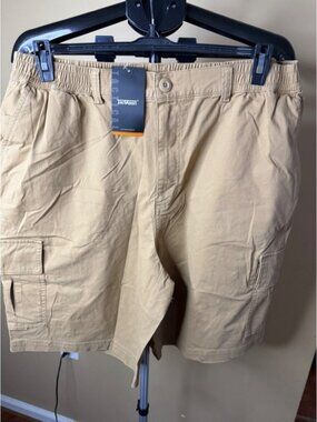 TacVasen Mens Tactical Cargo Shorts Khaki Tan Elastic Waist Outdoor Hiking New